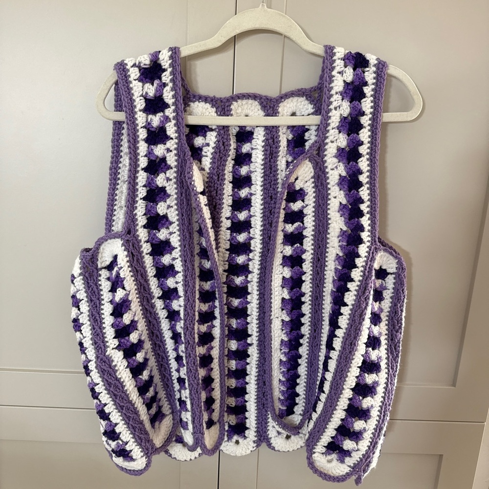 Purple and White Crochet Vest Handmade